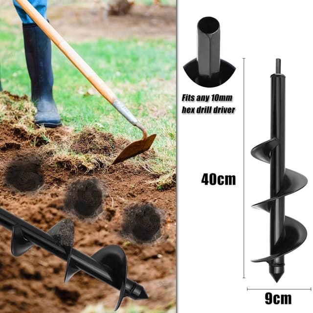 Detalle de Garden Auger Drill Bit 2‑piece Extra Large set (4x42cm + 9x40cm) for hex driver drills