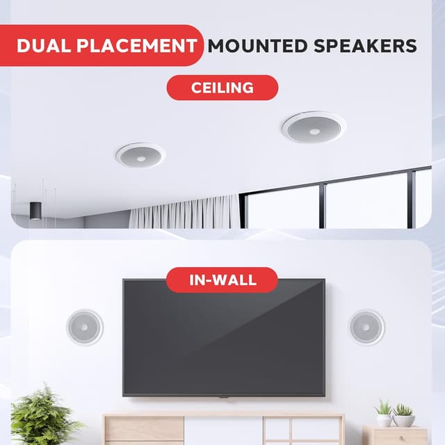 Detalle de Pyle Ceiling Speakers – Pair of 2-way 8" flush-mount midbass speakers with 1" titanium tweeter (20cm)