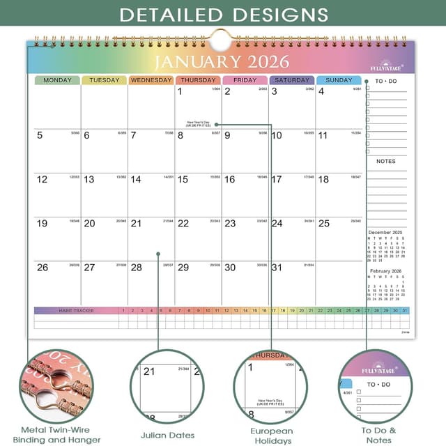 Detalle 2 de 2026 Calendar UK wall calendar 📆