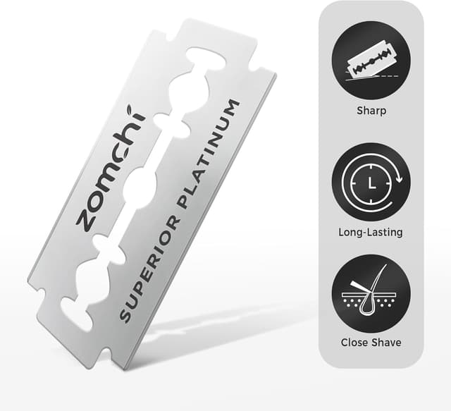 Detalle de ZOMCHI lames de rasoir double tranchant – lot de 60 lames en acier inoxydable plaqué platine