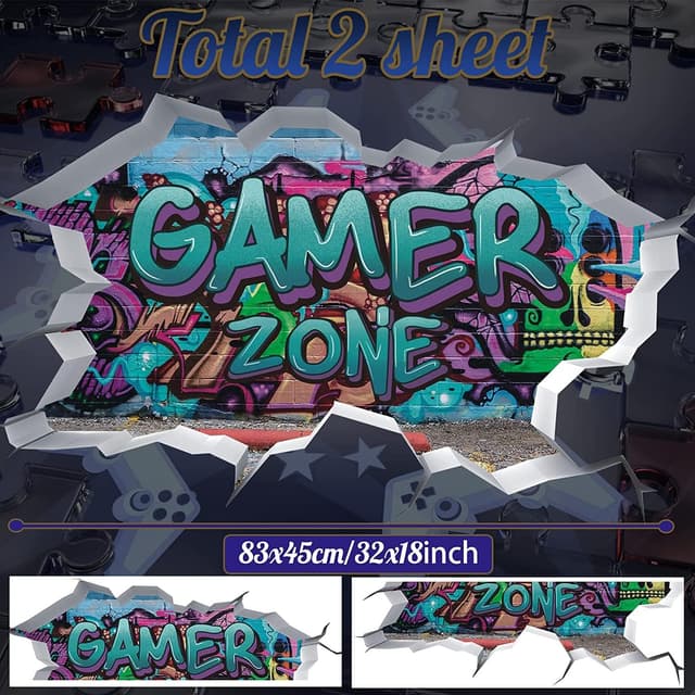 Detalle de TOARTi Gamer Zone 3D Wall Stickers (Blue) – removable gaming vinyl wall art for teen bedrooms