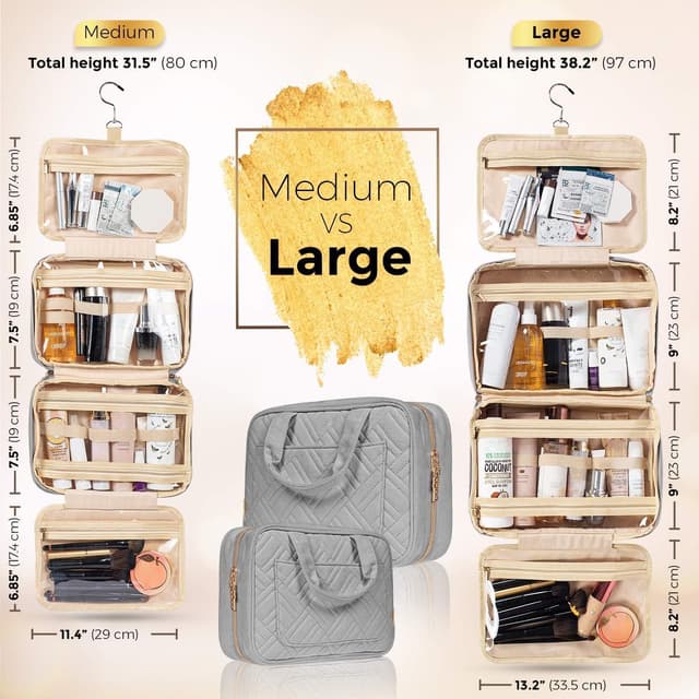 Detalle de BOACAY Large Hanging Travel Toiletry Bag (Women & Girls) – Makeup, Shower & Wash Organiser
