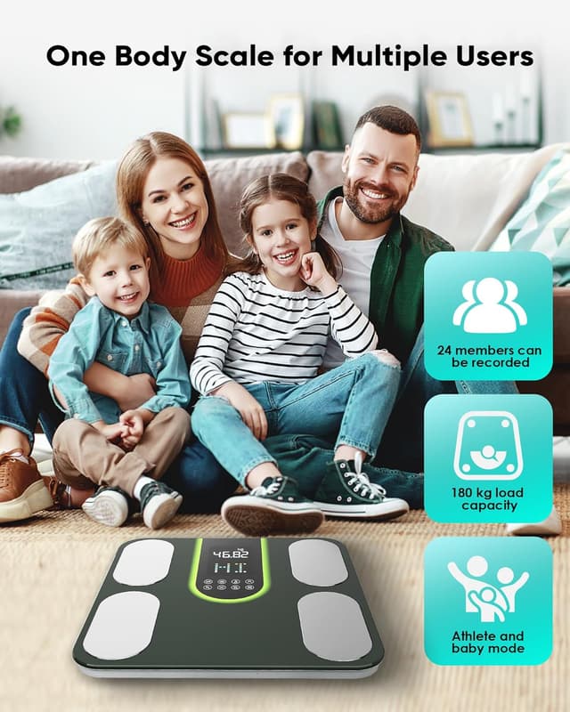 Detalle de Body Fat Scales with 4-Electrode BIA (180kg) + Fitdays App — Smart Bathroom Scales for BMI, Visceral Fat & More