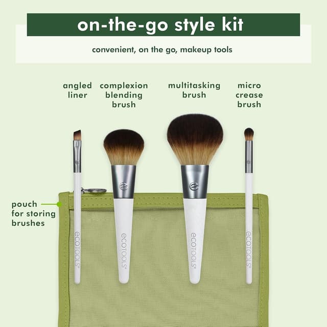 Detalle 2 de ECOTOOLS On-the-go Style Kit 🖌️ Set de 4 Brochas y Neceser Blanco