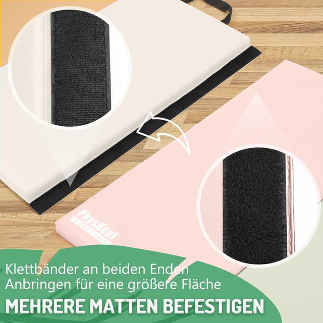 Detalle 2 de PhysKcal klappbare Weichbodenmatte 195 x 75 x 3 cm – faltbare Turnmatte mit Tragegriffen