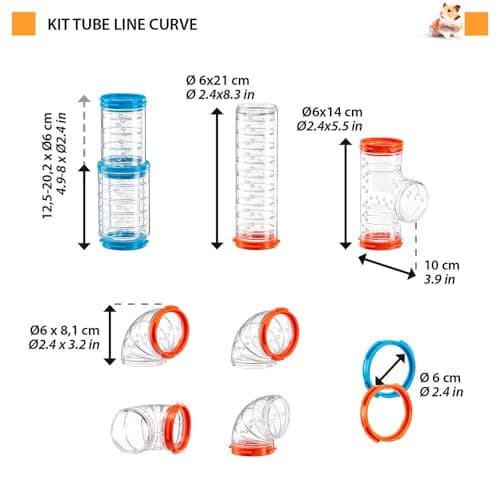 Detalle 2 de Ferplast Tube Curve Juego de tubos para hámster, 9 piezas 🐹