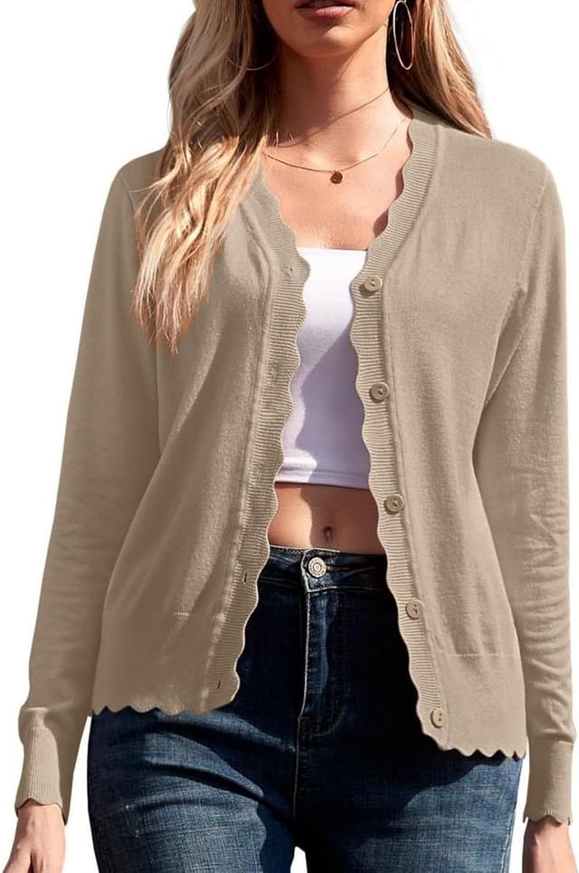 Detalle de GRECERELLE Strickjacke Damen mit Knöpfen und V-Ausschnitt – leichte Cardigan mit Spitze