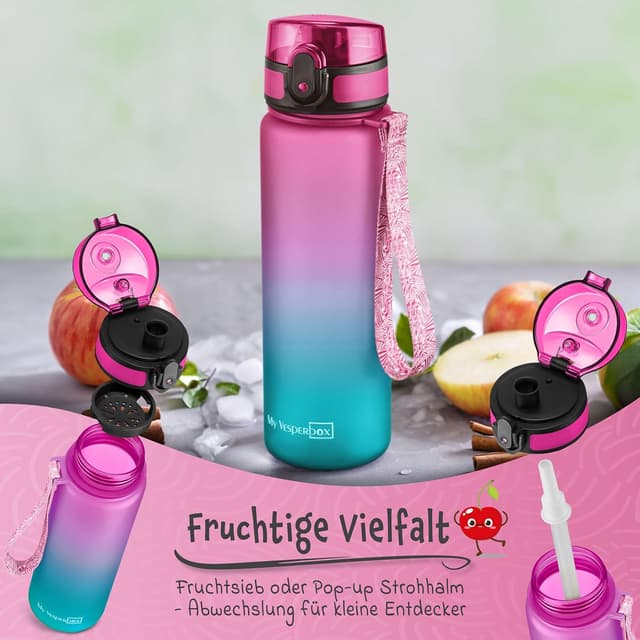 Detalle de My Vesperbox® Trinkflasche Kinder 500 ml – auslaufsicher, kohlensäuregeeignet inkl. Ersatzdichtung