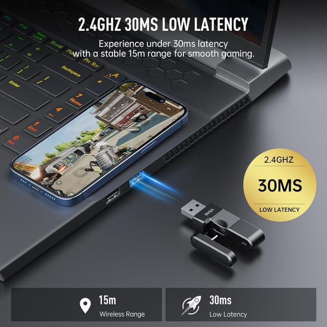 Detalle de EKSA E900WT wireless gaming headset with 2.4GHz USB dongle and Bluetooth 5.4