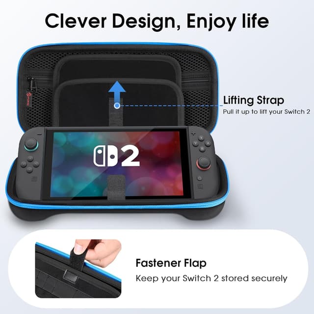 Detalle de FINTIE Tasche für Nintendo Switch 2 (2025) – EVA-Schutzhülle mit Kartenfächern, Mikrofaser innen und Netzfach