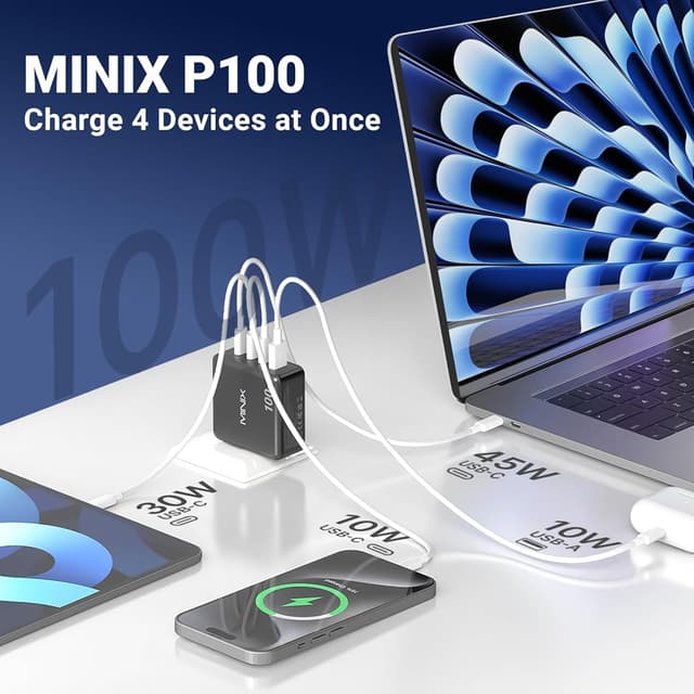 Detalle de MINIX 100W 4-Port USB-C USB-A Foldable Fast Charger with PPS (Max 100W) for MacBook, iPad and iPhones