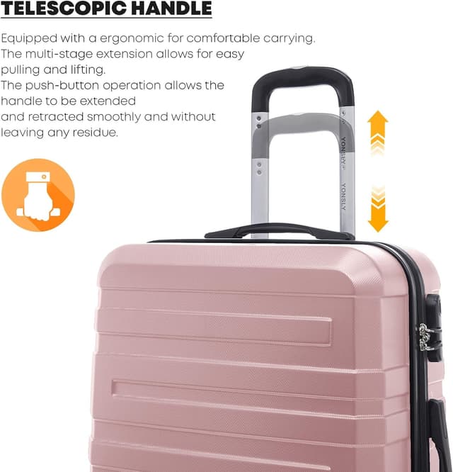 Detalle de YONSLY Reisekoffer Trolley mit 4 Rollen, Zahlenschloss und ABS-Hartschale (M, Roségold)