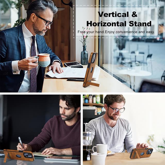 Thumbnail 6 de KSELF Leather Case for iPhone 14 Plus with Built-in Invisible Kickstand (Brown)