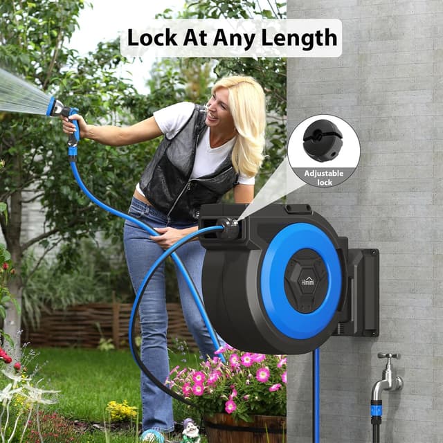 Detalle de Himimi Avvolgitubo da giardino da parete 30 m + 2 m, riavvolgimento automatico e pistola 10-in-1