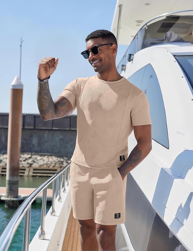 Detalle de UOUA Herren Shorts Set Sommer – 2-teiliges Jogginganzug-Outfit (Kurzarm) aus atmungsaktiven Materialien