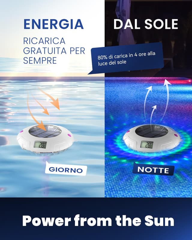 Detalle 2 de Baldr luce solare per piscina con doppio display LCD e termometro galleggiante IPX7