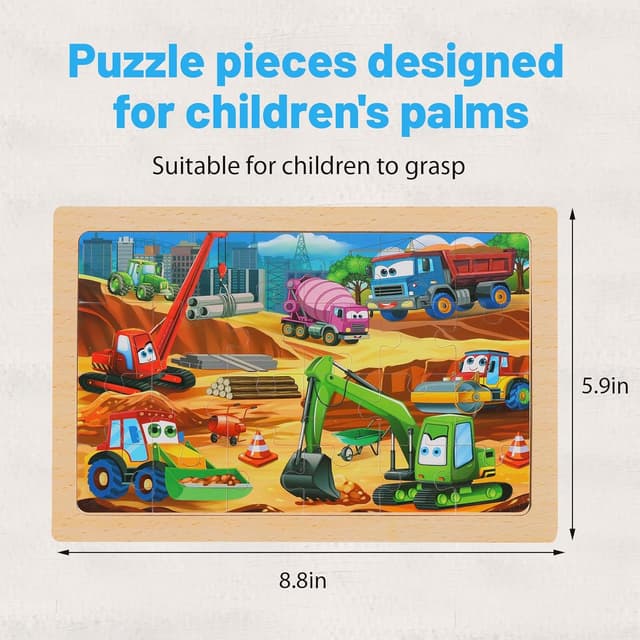 Detalle de Puzzles for Kids Ages 4–6: 24-Piece Toddler Puzzles Set (4 Packs) for Construction & Vehicles