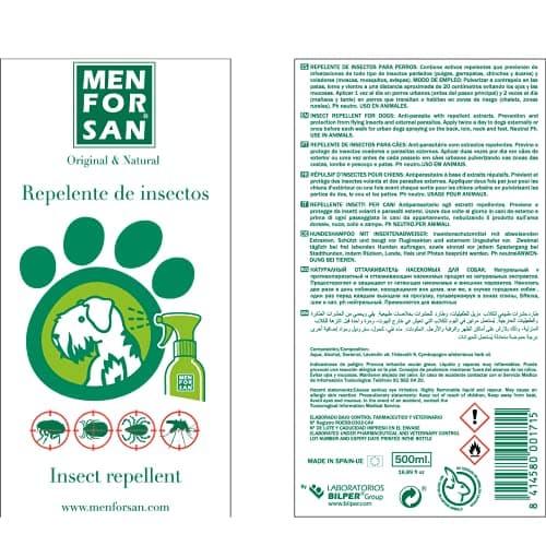 Detalle 2 de MENFORSAN Repelente Natural de Insectos con citronela para perros (500 ml)