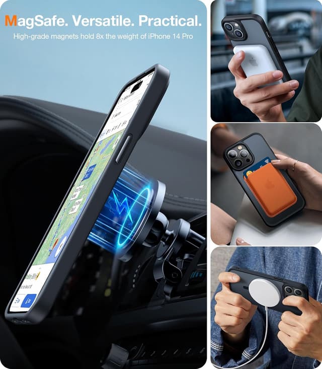 Detalle de TORRAS Stronger Magnetic for iPhone 14 Pro Case with MagSafe, 12 FT Drop Tested (Translucent Back/Black Edge)