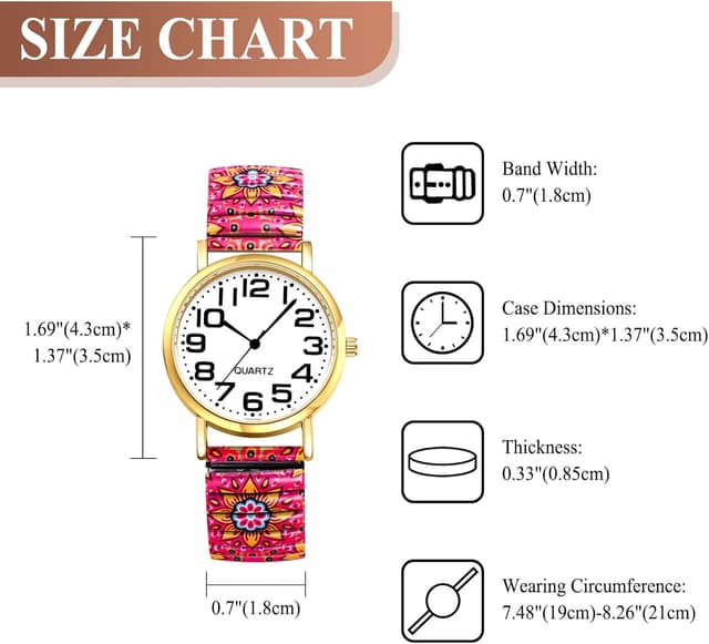 Detalle 2 de Avaner Damen Boho Stretchband Armbanduhr mit großen arabischen Ziffern