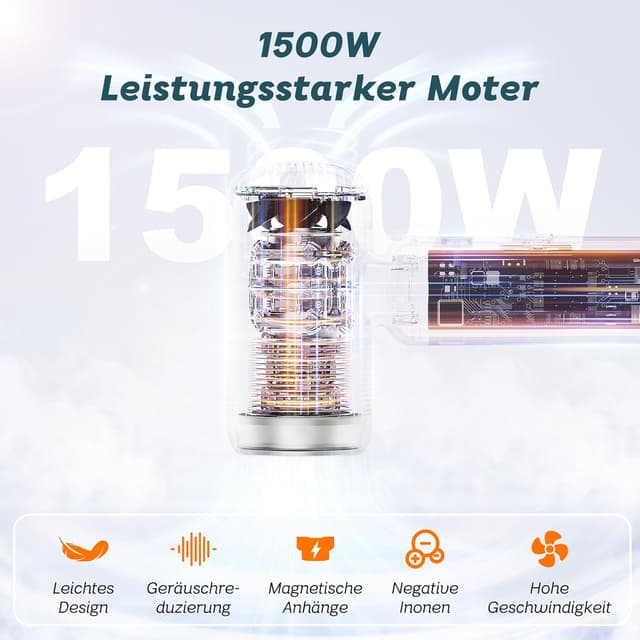 Detalle 2 de Mini Reisefön mit Diffusor 1500W – 110.000 U/min Hochgeschwindigkeitsmotor, 290 g ultra leicht
