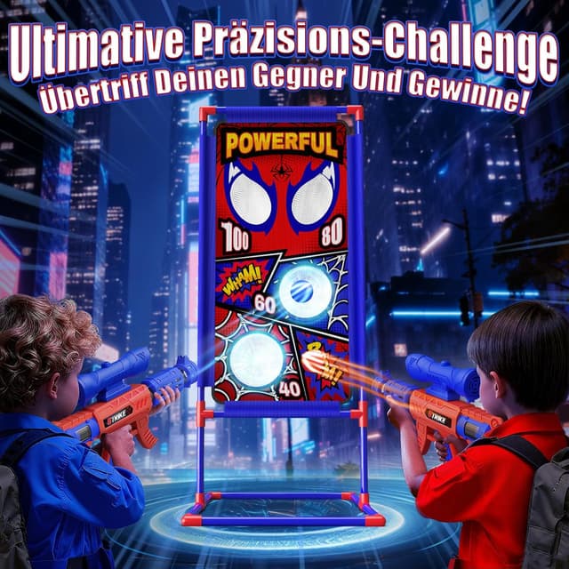 Thumbnail 4 de Spielzeug-Schießspiel für Jungen (ab 3–12 Jahre) mit 2 Air Pistolen, Visier, 4 Punktzonen und 24 Schaumbällen