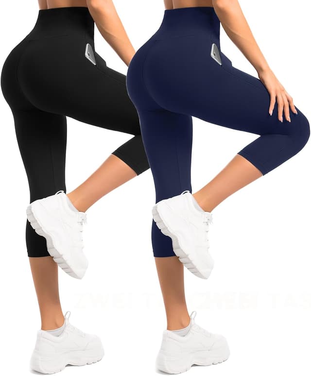Thumbnail 6 de Sanpetix Women’s 3/4 Leggings with Pockets (2-Pack) – High-Waisted Capri Gym & Yoga Trousers