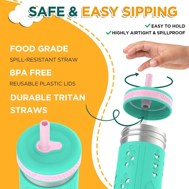 Detalle de Tronco 4-Pack 15oz 2-in-1 Stainless Steel Kids Tumblers with Silicone Sleeves