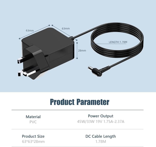 Detalle de BIUBOTY 45W 19V DC laptop charger (compatible with selected ASUS VivoBook & ZenBook models)