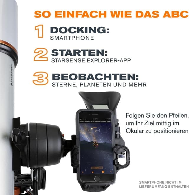 Detalle de Celestron StarSense Explorer DX 102AZ (22460) – smartphone-fähiges Refraktor-Teleskop mit StarSense App, grau
