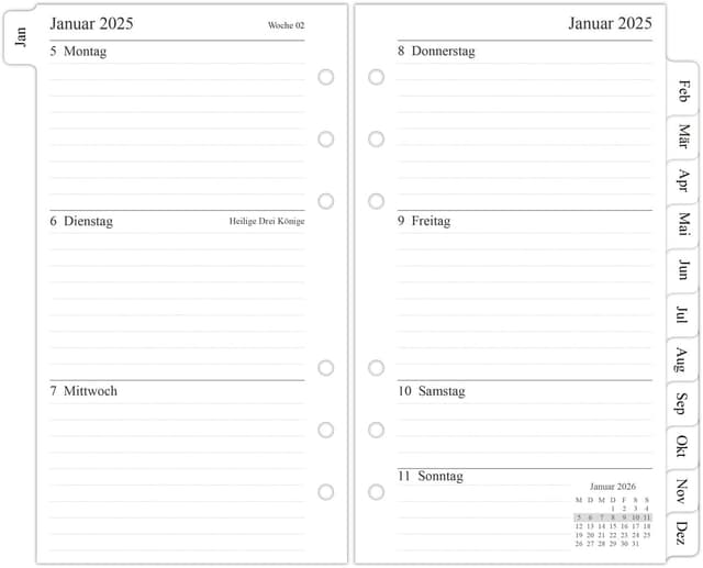 Detalle de newestor 2026 Wochenplaner Einlage A6 1 Woche/2 Seiten 📒