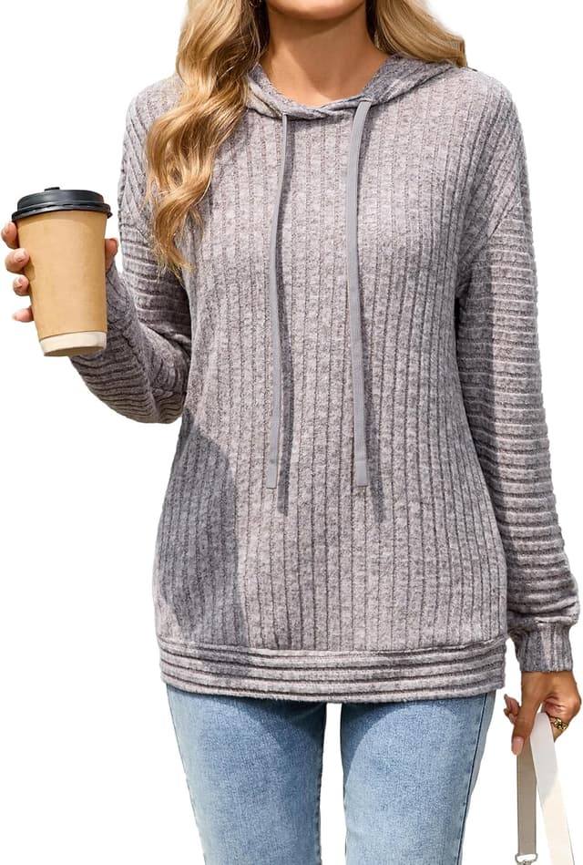 Thumbnail 6 de Famulily ribbed lightweight hoodies for women – striped long-sleeve pullover with hood