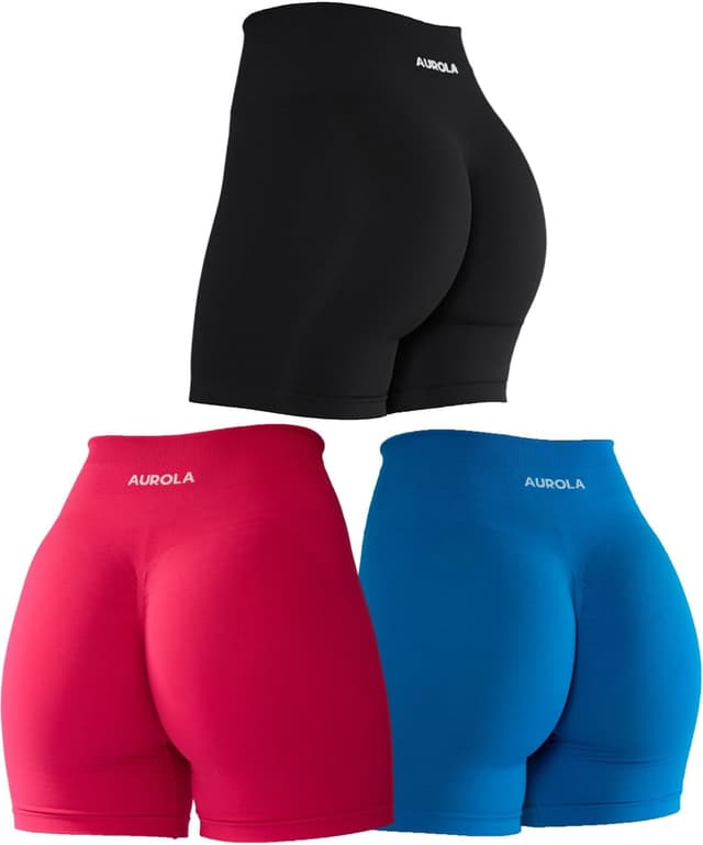 Detalle 2 de AUROLA Intensify Workout Shorts for Women (Seamless Scrunch) — High-Waist, Moisture-Wicking Gym & Yoga Shorts