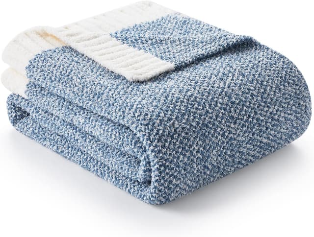 Detalle de Snuggle Sac Heather Blue Reversible Knit Throw Blanket (50 x 60 inches)