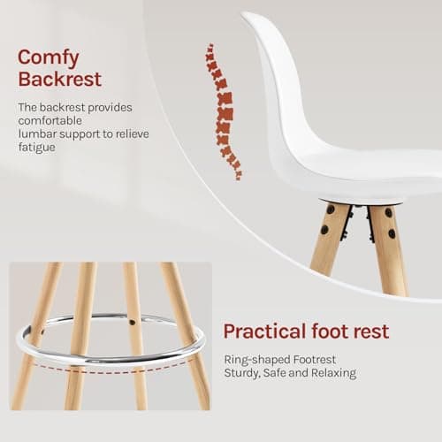 Thumbnail 4 de WOLTU Taburetes de Bar con Respaldo, Madera y Cuero Blanco