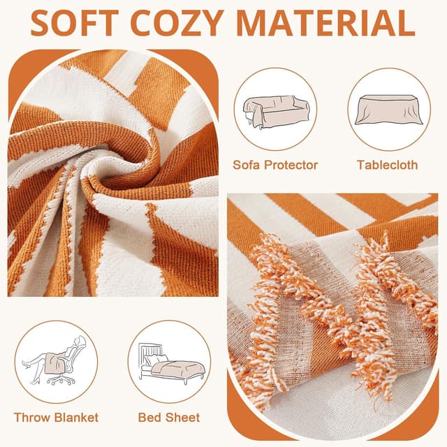 Thumbnail 4 de Royhom Housse canapé d'angle chenille orange 180x300