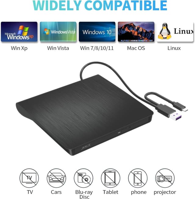 Detalle de External USB 3.0 & Type-C CD/DVD Drive (CD-R/RW & DVD±RW) for Windows, macOS, and Linux