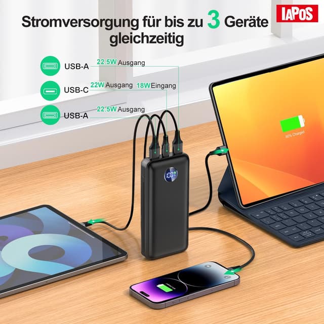 Detalle 2 de Power Bank 26.800 mAh PD 3.0 QC 4.0 Schwarz