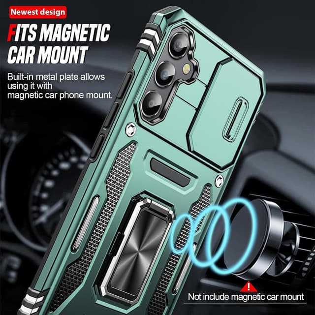 Detalle de LeYi Samsung Galaxy A34 5G Case with rotating kickstand, sliding camera cover and screen protectors (Light Green)