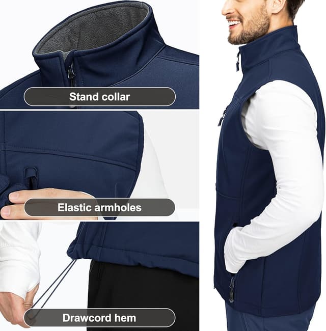 Detalle 2 de 33,000ft Men’s Softshell Gilet Activewear Vest – Windproof, Fleece Lined, Waterproof Breathable