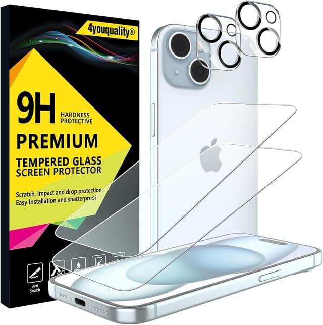 Detalle de 4youquality 4‑in‑1 screen protector for iPhone 15
