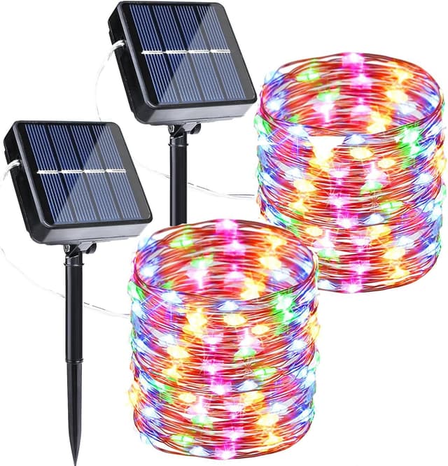 Detalle de Joomer Solar String Lights Outdoor (2 Pack, 80FT total, 240 LEDs) – Waterproof garden fairy lights with 8 modes