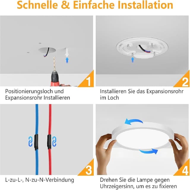 Thumbnail 6 de Swoieltr LED-Deckenlampe flach rund 18 W, 3.000 K, 1.600 lm, IP44 (Ø 223 mm)