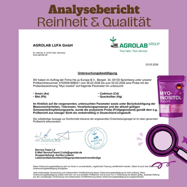 Thumbnail 6 de Myo-Inositol Pulver 250 g (100% reines Myo-Inositol) – 4.000 mg pro Portion, vegan & geschmacksneutral inkl. Dosierlöffel