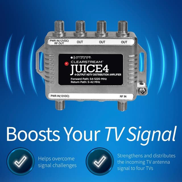 Detalle 2 de Antennas Direct ClearStream JUICE4 4-Output Distribution Amplifier for up to Four TVs (CATV/4K 8K Ready)