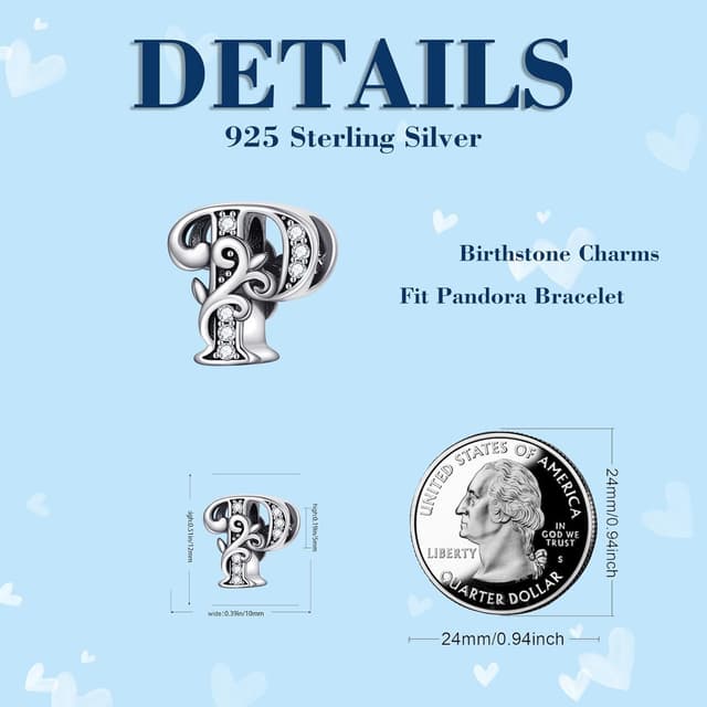 Detalle 2 de FLUFLO Charm-Anhänger „Buchstabe A–Z“ aus 925er Sterling Silber mit Zirkonia (für Armband & Kette, kompatibel zu europäischen Chams) X240