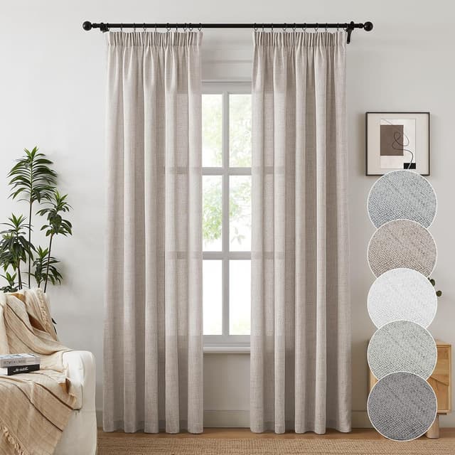 Detalle 2 de Melodieux Gardinen mit Kräuselband – Beige Leinenoptik Schiebevorhänge, 2er Set 260×140 cm