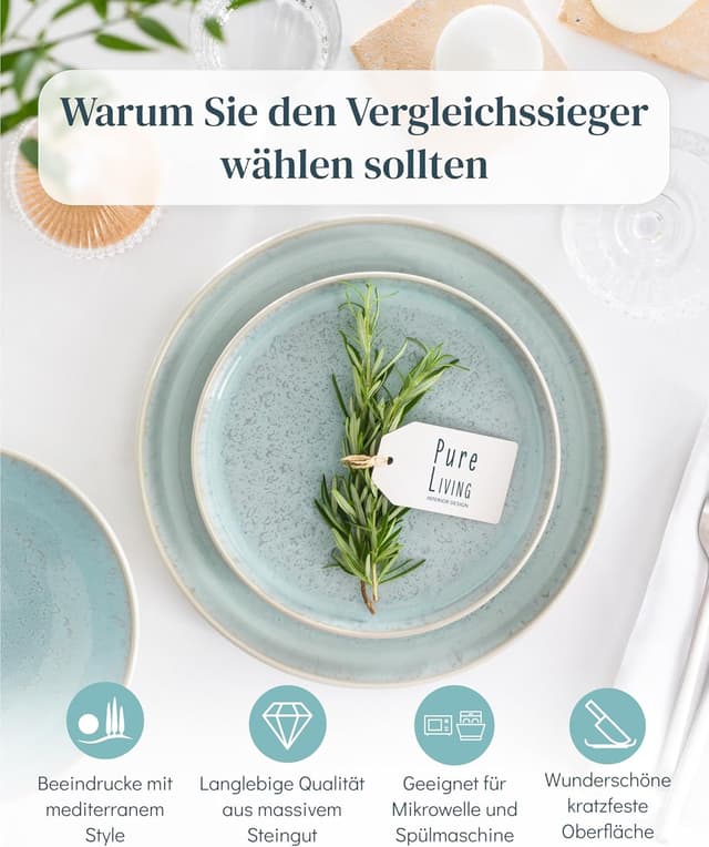 Detalle 2 de Steingut Geschirrset Ibiza 48 tlg für 12