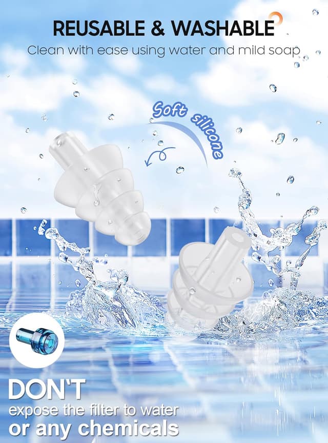 Detalle de Eargrace Ear Plugs for Flying (2 Pairs) reusable silicone earplugs with 26dB noise reduction for adults