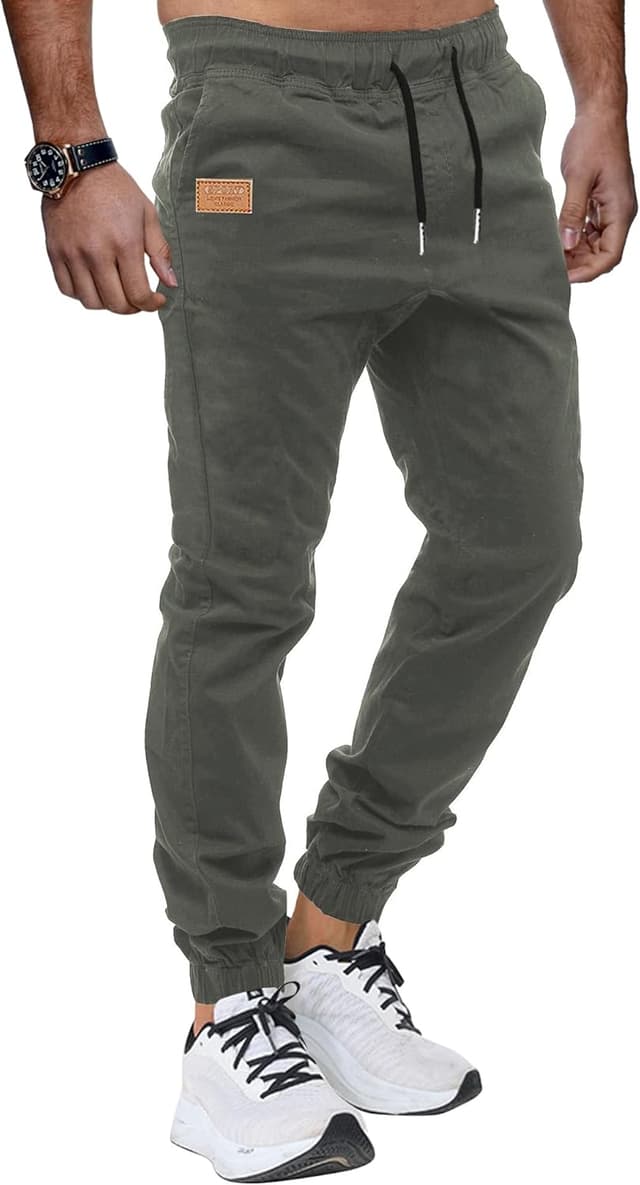 Detalle de VMSUCIJ Herren Chino Cargo Hose aus Baumwolle – Jogginghose mit elastischem Bund, Kordelzug und Taschen